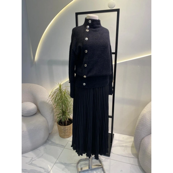 düğmeli angora kazak