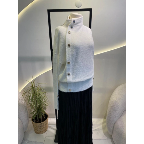 düğmeli angora kazak