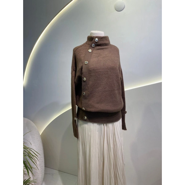 düğmeli angora kazak