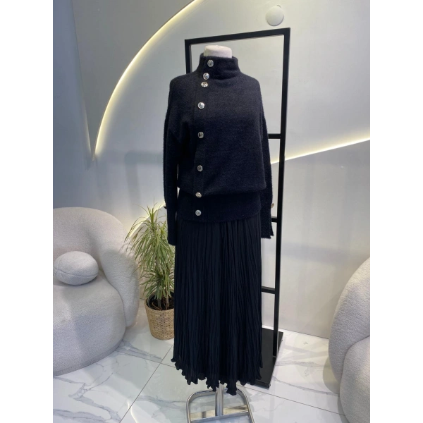 düğmeli angora kazak