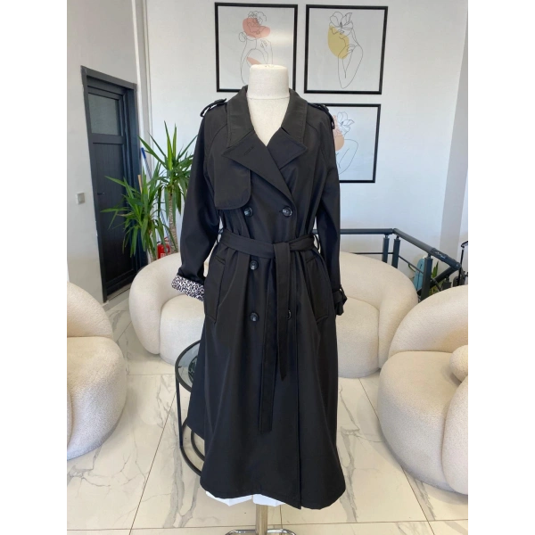 DULE BÜYÜK BEDEN LEOPAR ASTARLI TRENÇ