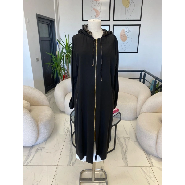 DULE BÜYÜK BEDEN SİYAH KAPŞONLU KAP