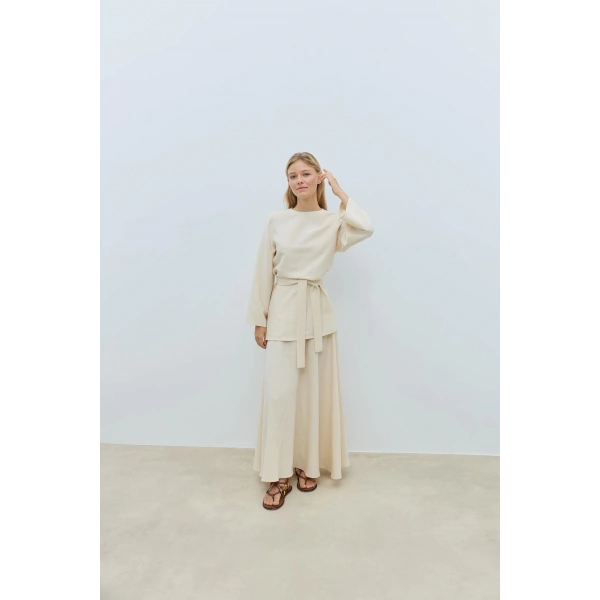 BOOD Kuşaklı Tencel Vanilya Bluz