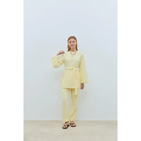 BOOD Kuşaklı Tencel Vanilya Bluz