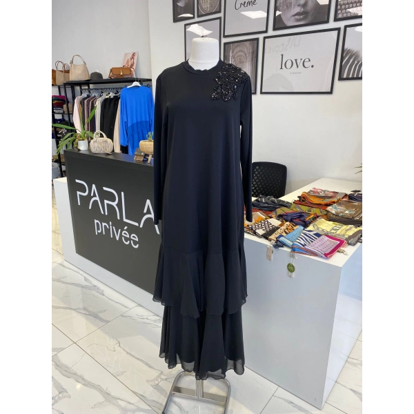 NURCAN ÇETİN ŞİFON DETAYLI ELBİSE