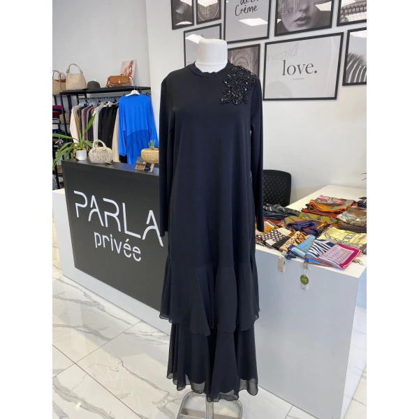 NURCAN ÇETİN ŞİFON DETAYLI ELBİSE