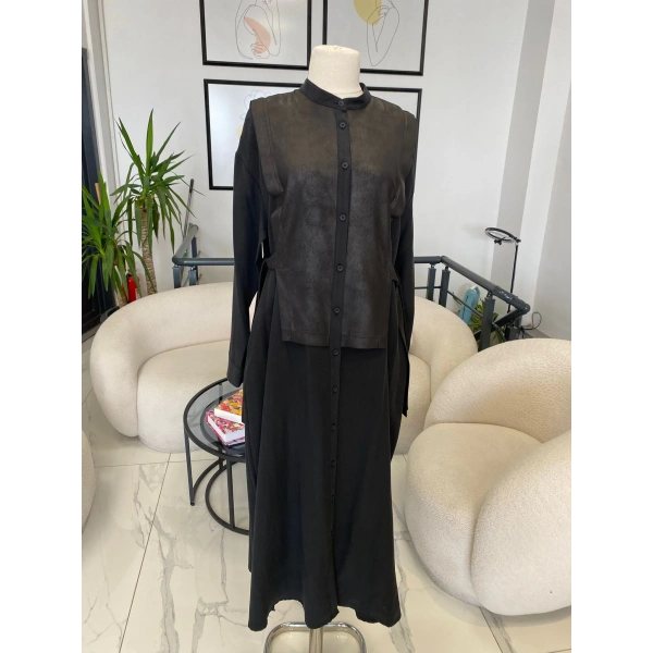 NURCAN ÇETİN SÜET DETAYLI ELBİSE