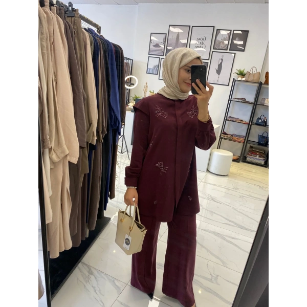 NUSS ÇİÇEK TAŞLI İKİLİ TAKIM