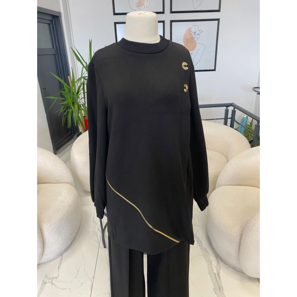 NUSS FERMUAR DETAYLI İKİLİ TAKIM SİYAH