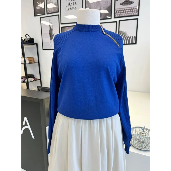 Nuss Fermuar Detaylı Saks Tunik
