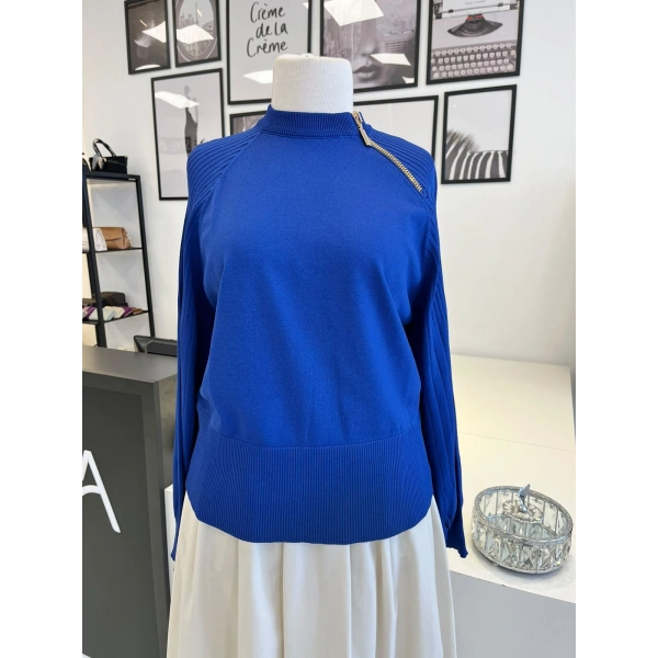 Nuss Fermuar Detaylı Saks Tunik