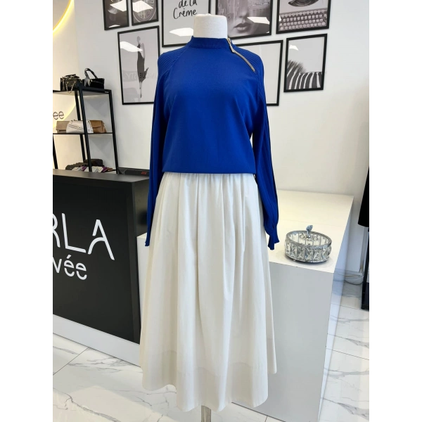 Nuss Fermuar Detaylı Saks Tunik