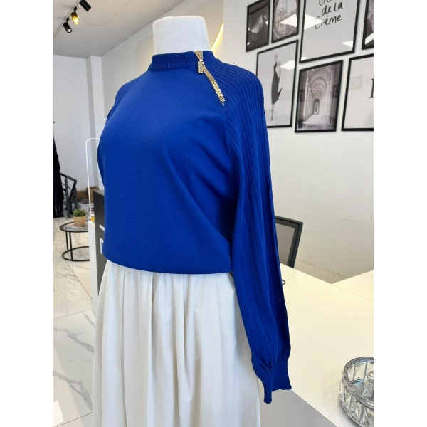 Nuss Fermuar Detaylı Saks Tunik