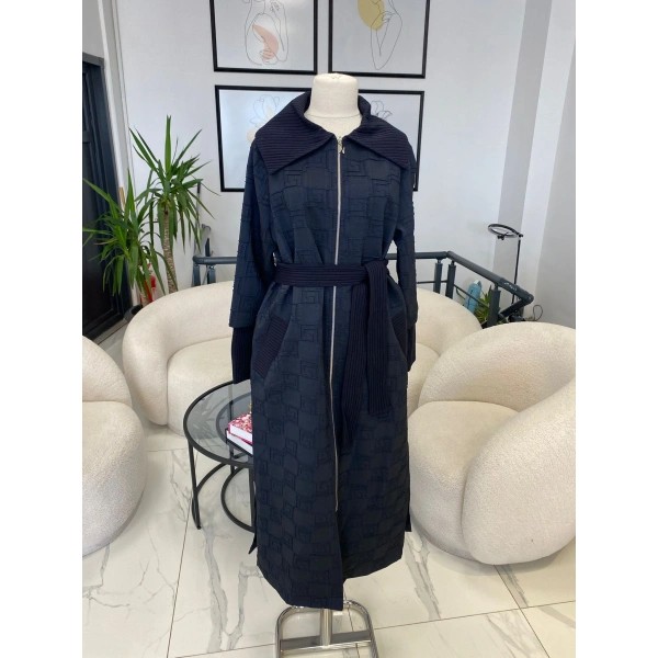 NUSS JAKARLI UZUN PARDESÜ LACİVERT