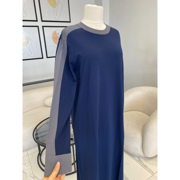 nuss omzu çizgili elbise