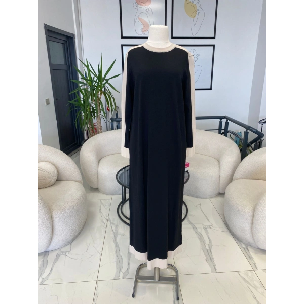 nuss omzu çizgili elbise