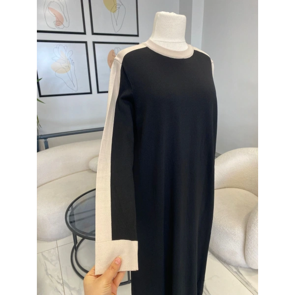 nuss omzu çizgili elbise