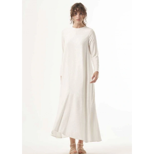 NUSS SATEN ELBİSE EKRU