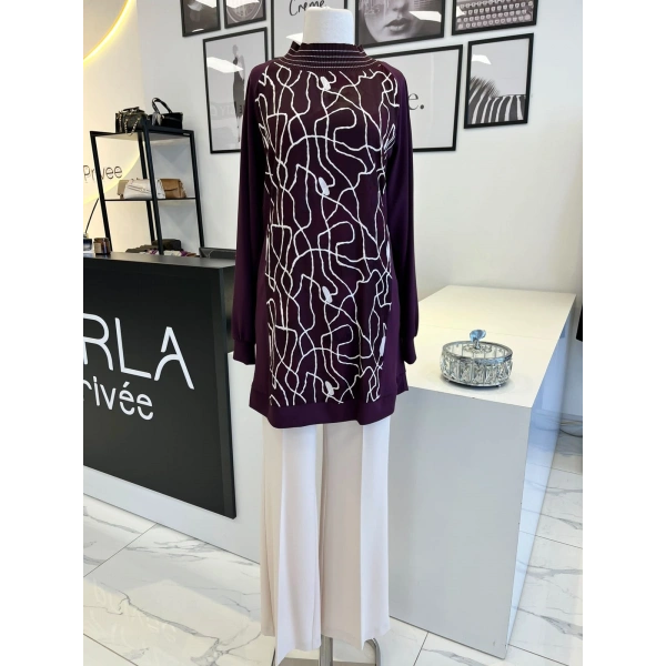 Orhan Store Desenli Bordo Tunik