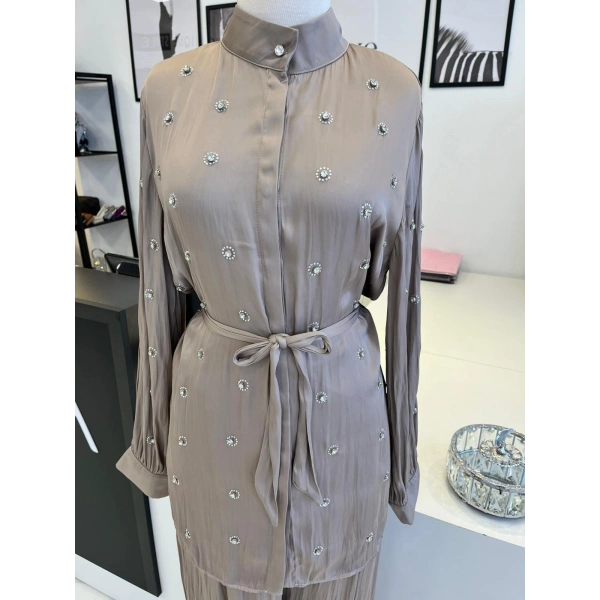 Pearly Collection Taş Detaylı Saten Takım