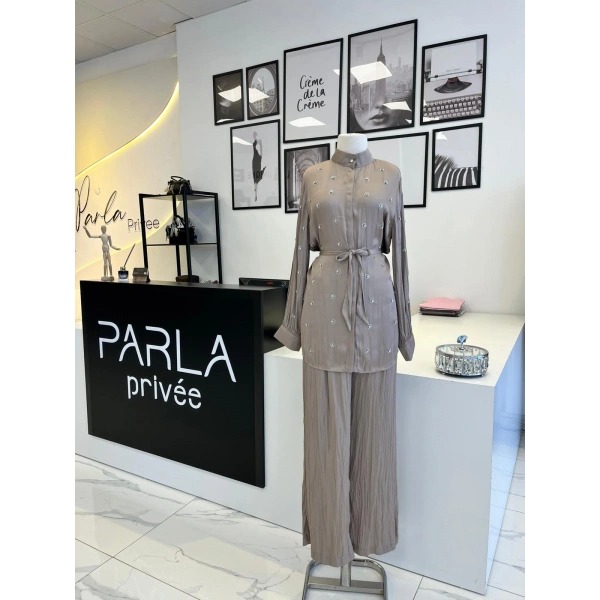 Pearly Collection Taş Detaylı Saten Takım