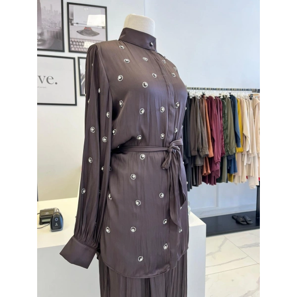 Pearly Collection Taş Detaylı Saten Takım