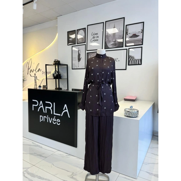 Pearly Collection Taş Detaylı Saten Takım