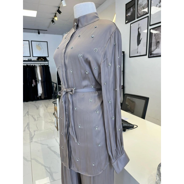 Pearly Collection Taş Detaylı Saten Takım