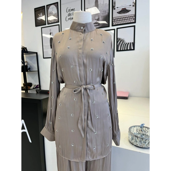 Pearly Collection Taş Detaylı Saten Takım