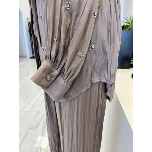 Pearly Collection Taş Detaylı Saten Takım