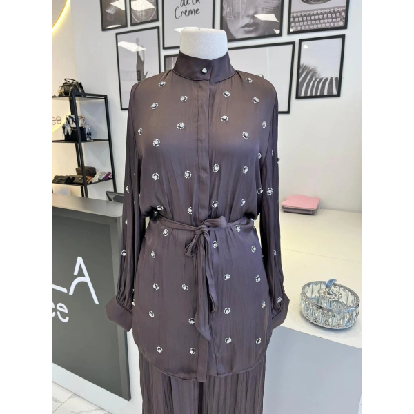 Pearly Collection Taş Detaylı Saten Takım