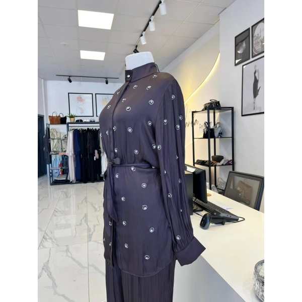 Pearly Collection Taş Detaylı Saten Takım