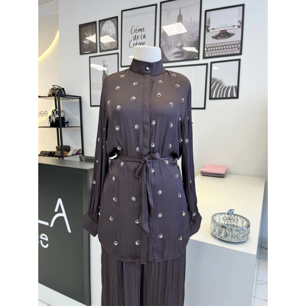 Pearly Collection Taş Detaylı Saten Takım