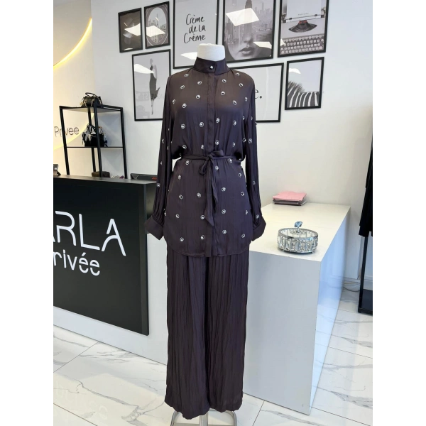 Pearly Collection Taş Detaylı Saten Takım