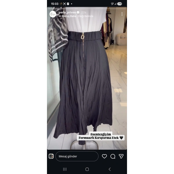 Sentez Fermuarlı Kırıştırma Etek