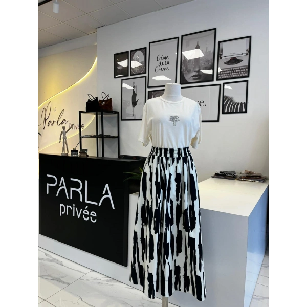 SENTEZ Zebra Desenli Kloş Etek