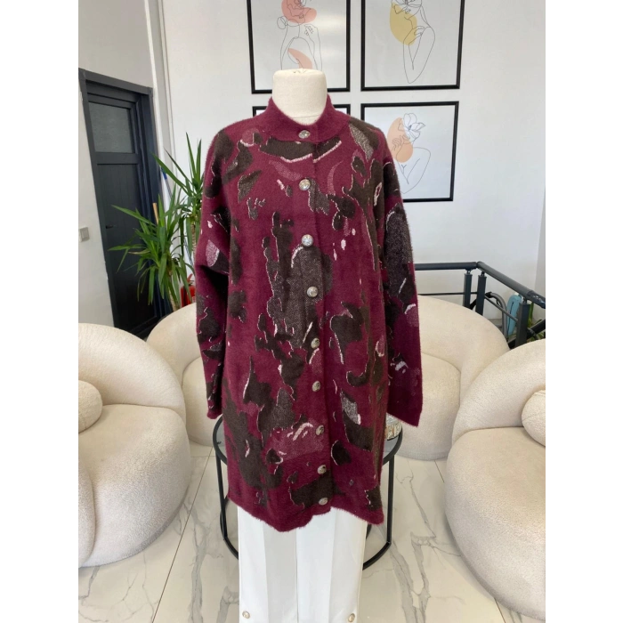 ANGORA DESENLİ HIRKA BORDO