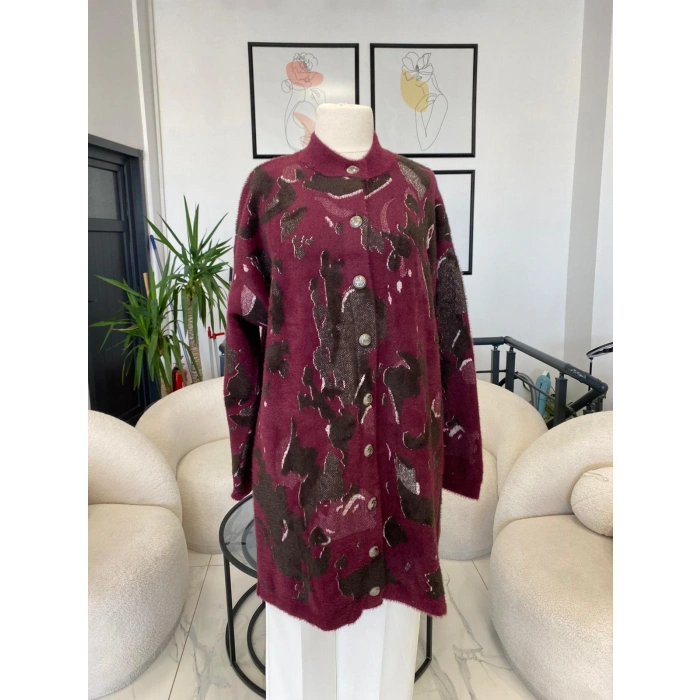 ANGORA DESENLİ HIRKA BORDO