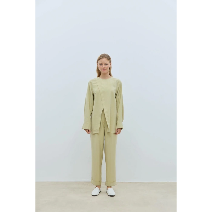 Bood asimetrik  Dökümlü Bluz