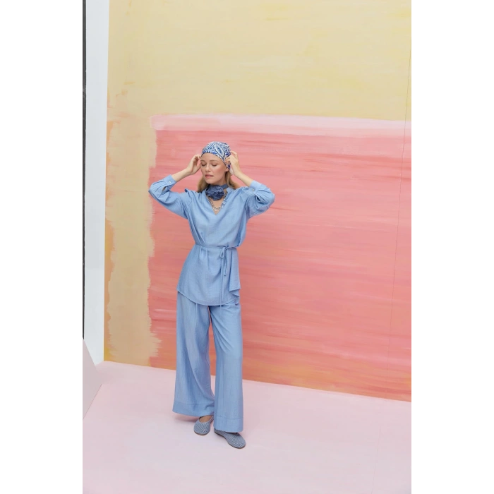 BOOD Dökümlü V Yaka Taş Rengi Bluz