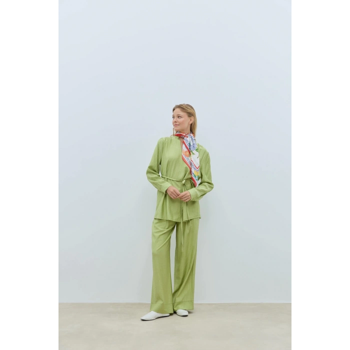 BOOD Dökümlü V Yaka Taş Rengi Bluz