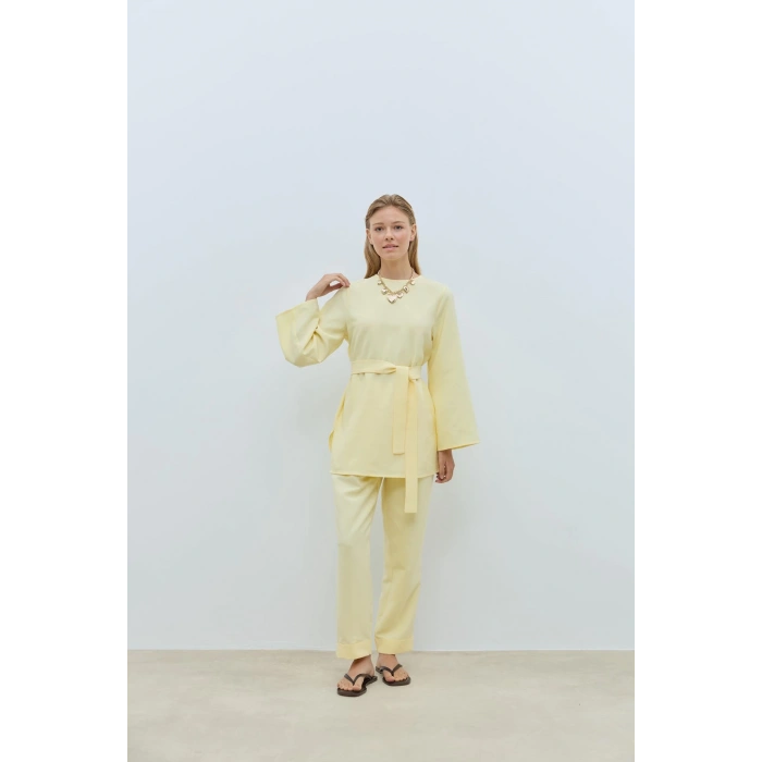 BOOD Kuşaklı Tencel Vanilya Bluz