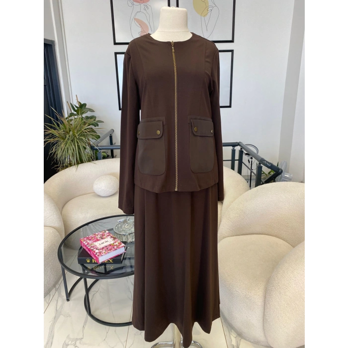 NURCAN ÇETİN CEKET TAKIM KAHVERENGİ