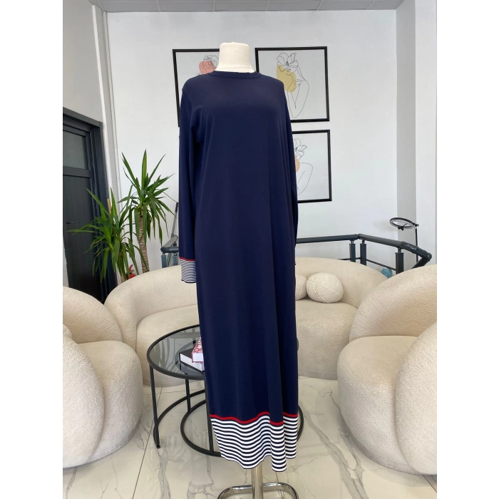 NURCAN ÇETİN KOLLARI ÇİZGİLİ ELBİSE