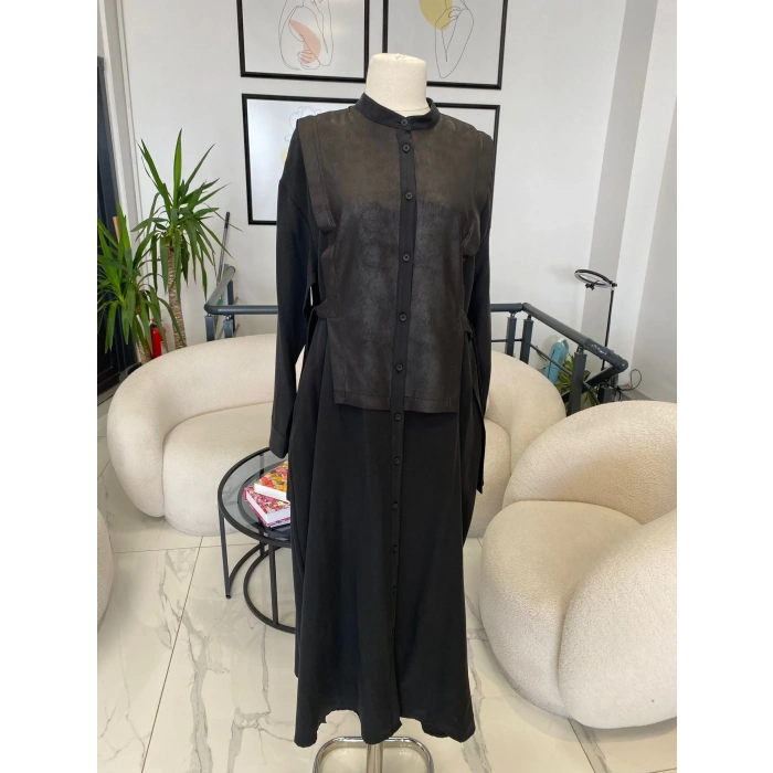 NURCAN ÇETİN SÜET DETAYLI ELBİSE