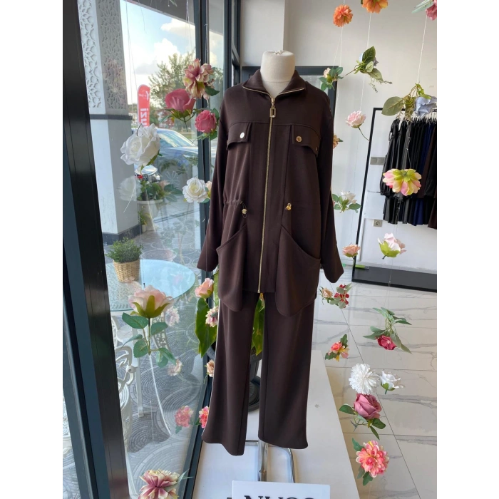 NUSS BELİ BÜZGÜLÜ SPOR TAKIM KAHVERENGİ