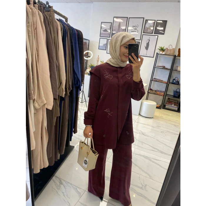 NUSS ÇİÇEK TAŞLI İKİLİ TAKIM