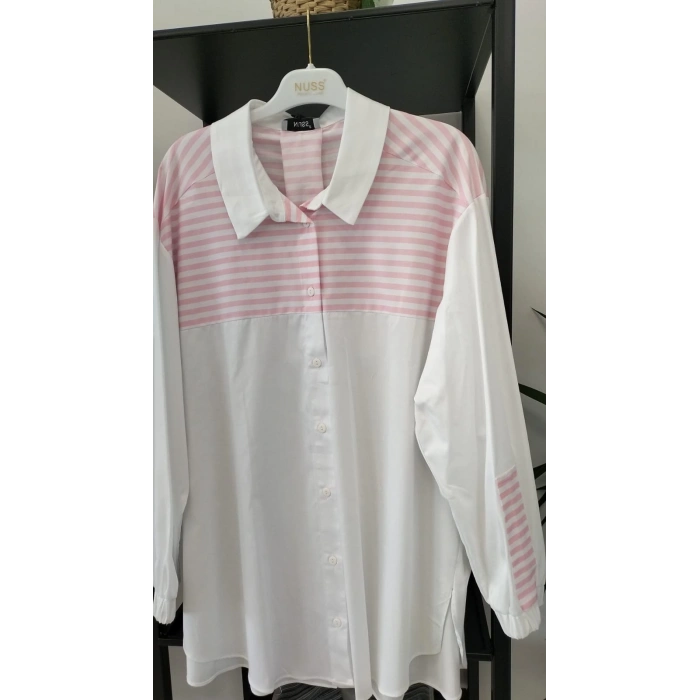 NUSS ÇİZGİLİ GÖMLEK pembe