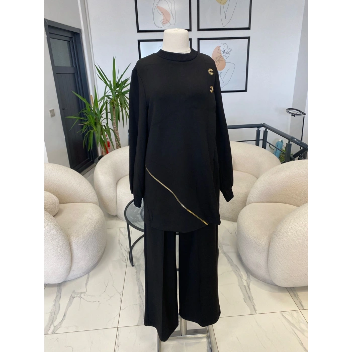 NUSS FERMUAR DETAYLI İKİLİ TAKIM SİYAH