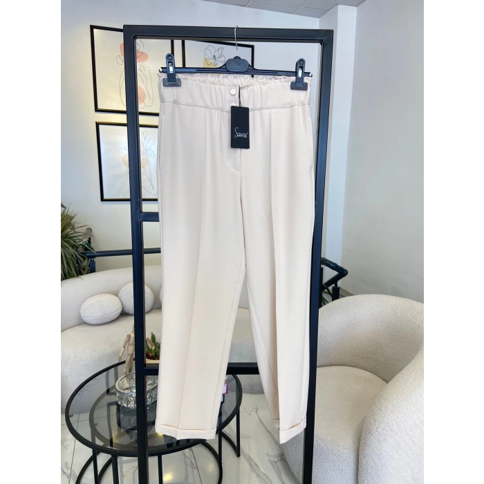 sentez beli lastikli taş rengi pantolon